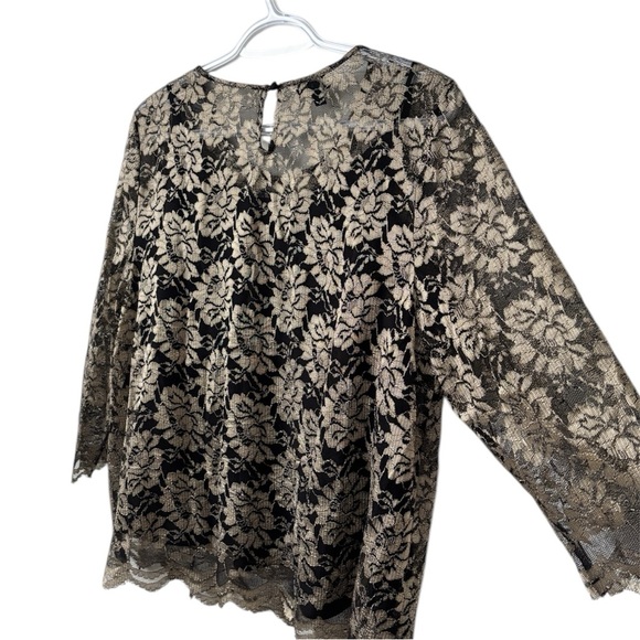 Talbots 2 Pc Black and Gold Lace Blouse - Picture 3 of 7